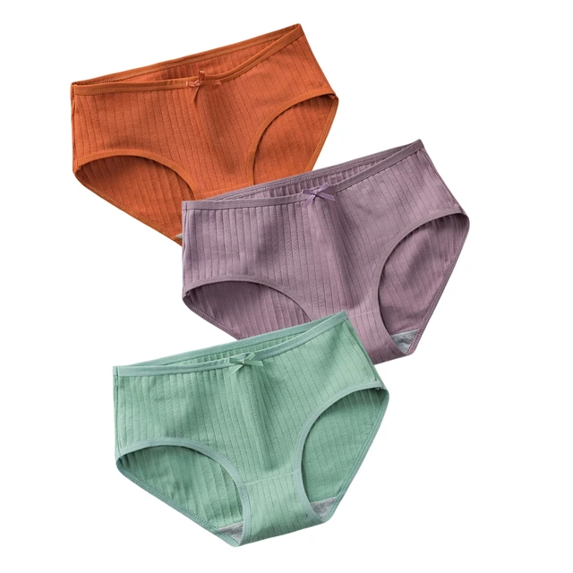 Panty Set of 3 Cotton Fabric Mid-Rise, Hipster Style Low Waist Panties for  Women and