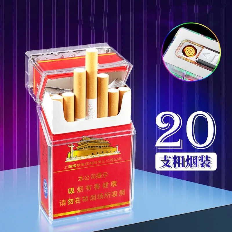 

New Arrival transparent Integrated cigarette box charging lighter Pack 20 regular cigarettes Portable Fashion Men original gifts