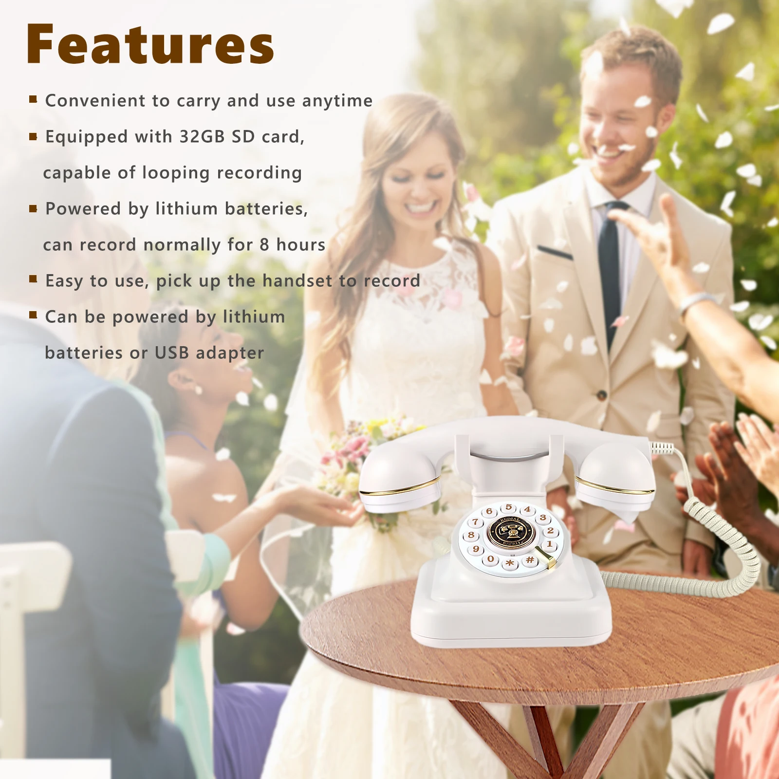 كتاب ضيوف صوتي بنمط عتيق ، هاتف زفاف ، رسالة صوتية...