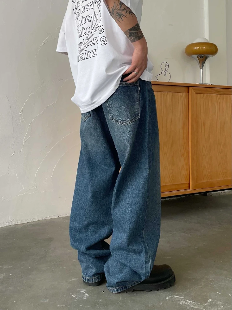 男性用レトロバギージーンズ、ハラジュク、ヒップホップ、居心地の良い 