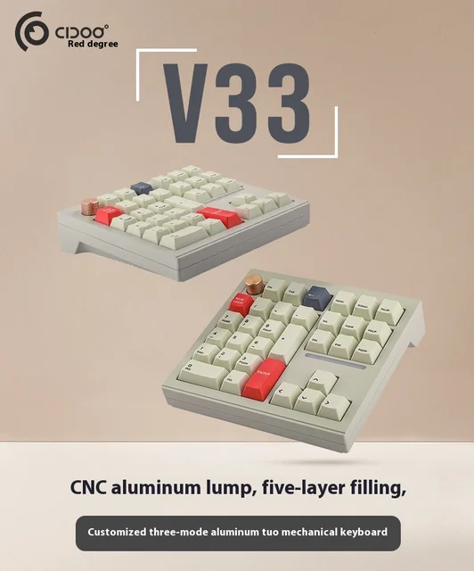 Cidoo-V33ノブ付きメカニカルキーボード,アルミニウム合金,RGB