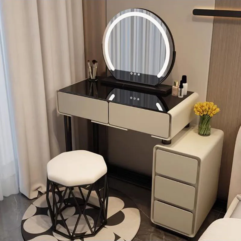 

Mirror Wedding Modern Dresser Table Salon Make Up Storage Dressing Table Mobile Black Chairs Coiffeuse De Chambre Room Furniture