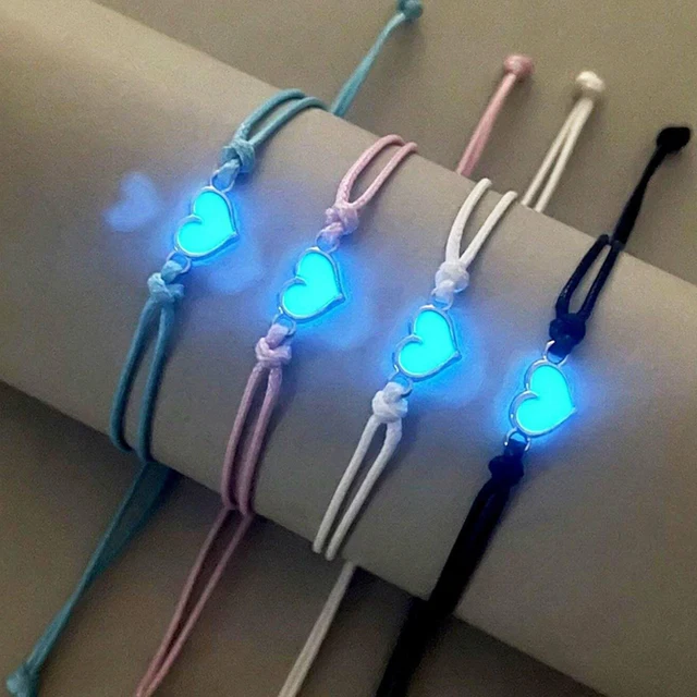 Bracelets lumineux en forme de cœur, cordon ciré tissé à la main, brillant dans le noir, bijoux faits à la main pour amis, cadeau, 1/4 pièces