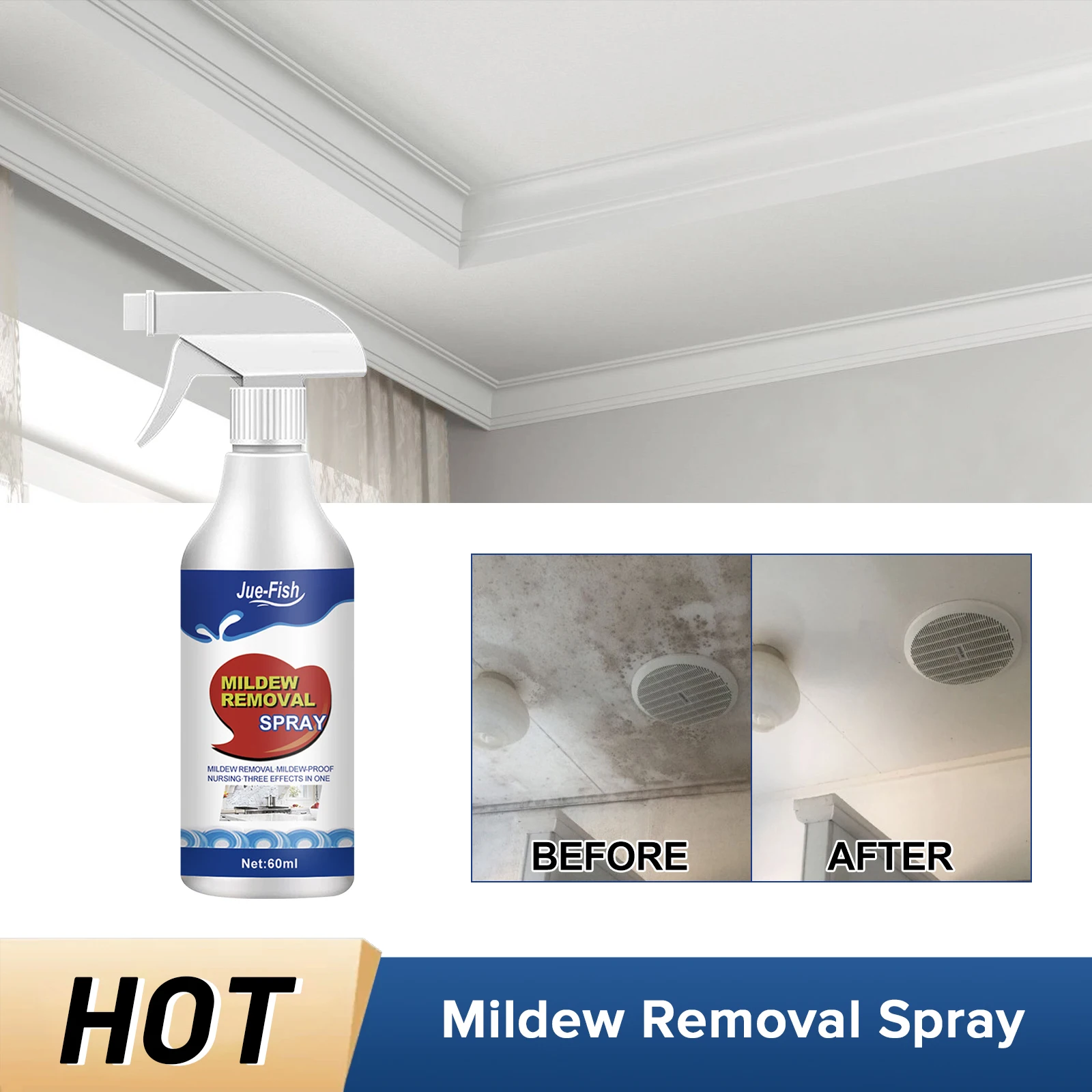 60ml Mildew Remover Spray Foam Deodorizing Decontaminating High Efficiency  for Brick Wall Ceramic Tile Home Cleaning Products