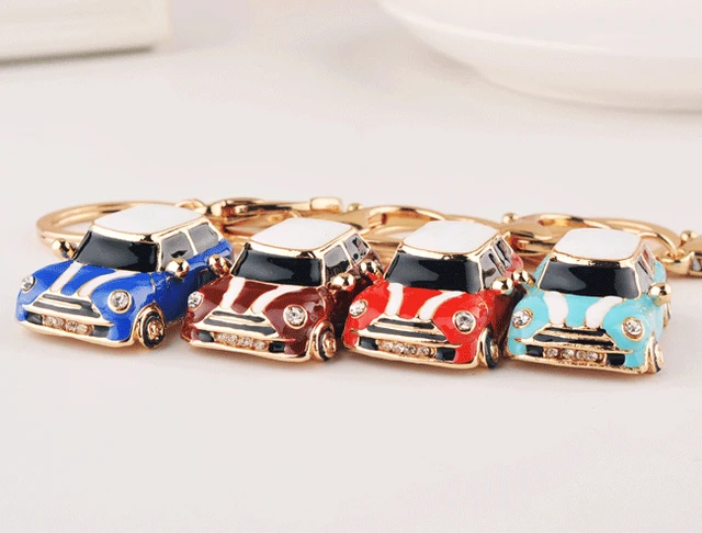 Mini Cooper Style Car Key chain Gift Blue Red Black Rhinestone