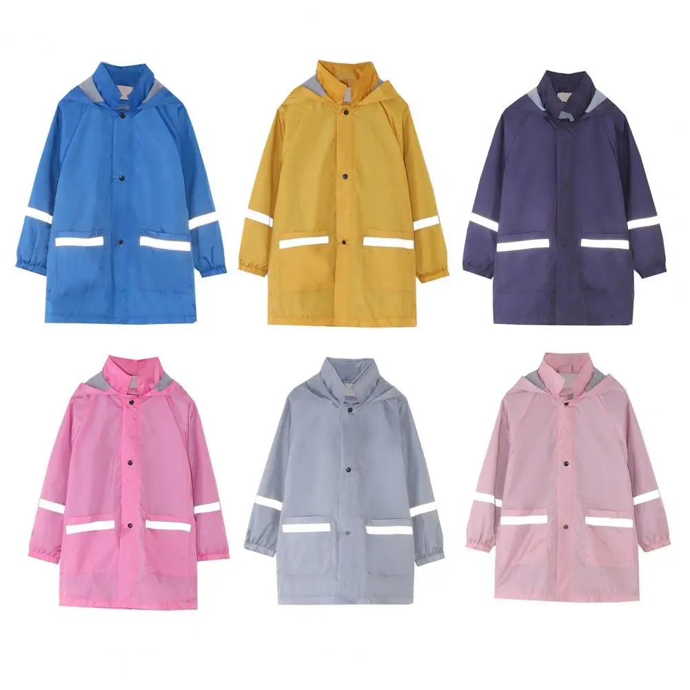 Children Raincoat Waterproof Windbreaker With Hood Pockets Single-breasted Long Sleeve Loose Outdoor Camping Hiking Rain Jacket
