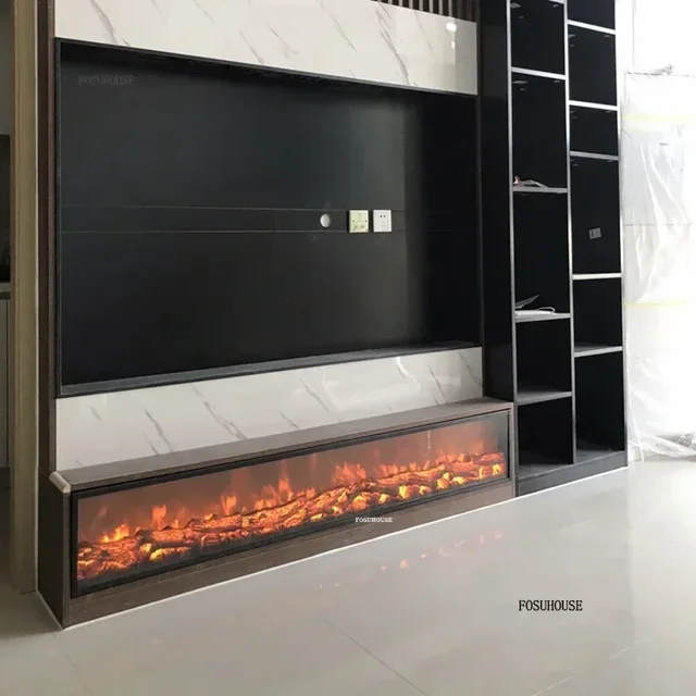 เตาผิงสไตล์นอร์ดิกย้อนยุคสำหรับตกแต่งบ้าน เตาผิงตกแต่งห้องหรูหราแบบฝังพร้อมไฟจำลองเปลวไฟ Z 1