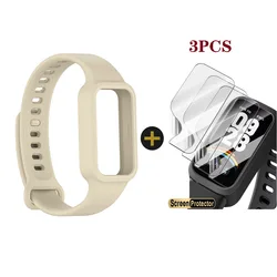 2-in-1 Silicone Strap Band with 3-Pack Anti-Scratch HD Screen Protector for Redmi Band 3 (3 Off-white)