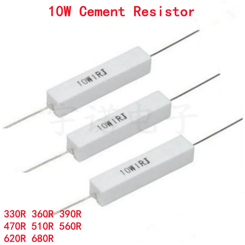 10piece 10W 5% Cement Resistor New Power Resistance 330R 360R 390R 470R 510R 560R 620R 680R Ohms Accurate Good High-quality DIP