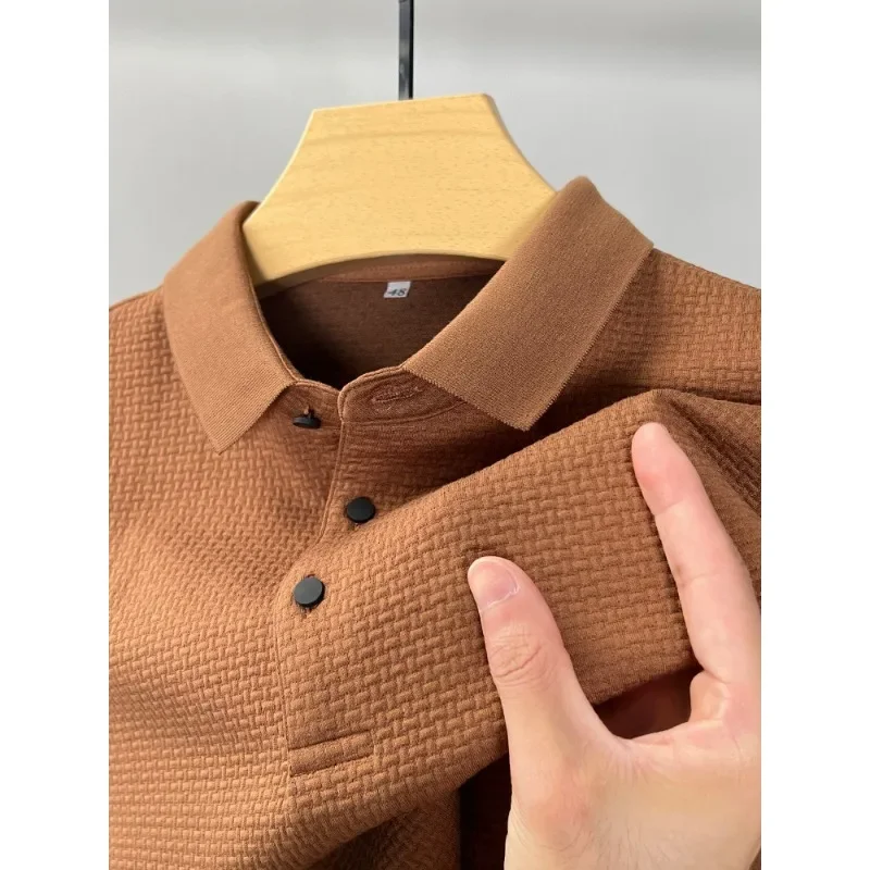 

Brand Solid Color Long Sleeved T-shirt Men's Lapel Autumn Loose Spring and Autumn Men's Business Polo 2023 Korean New Top