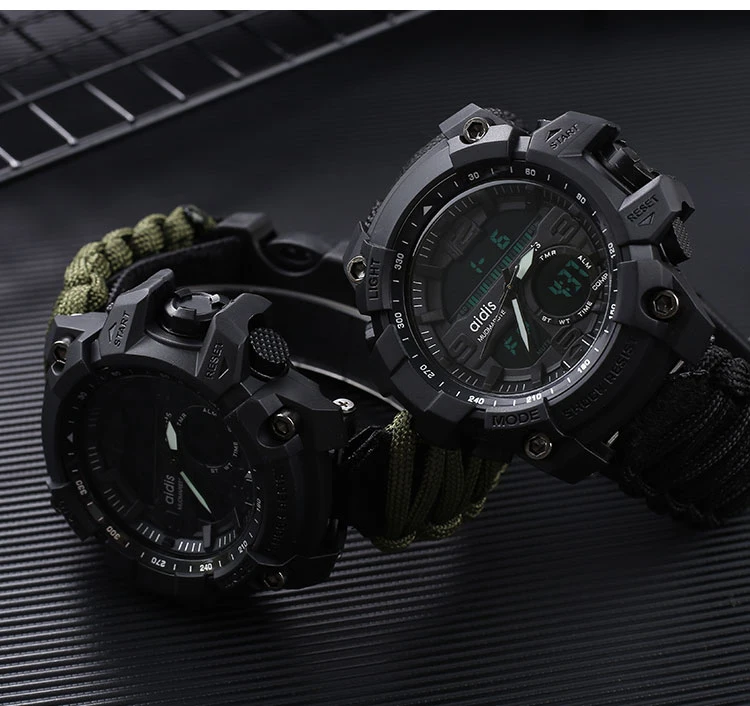 ADDIES Military Survive Outdoor LED Digital Watch  Multifunction Compass Whistles Waterproof Quartz Army Watch relogio masculino