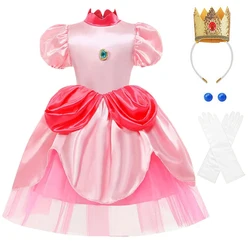 Pink Summer Princess Dress for Girls - Peach Cosplay Costume with Accessory, Perfect for Role - play, Performances, Birthdays, and Gifts (Pink)