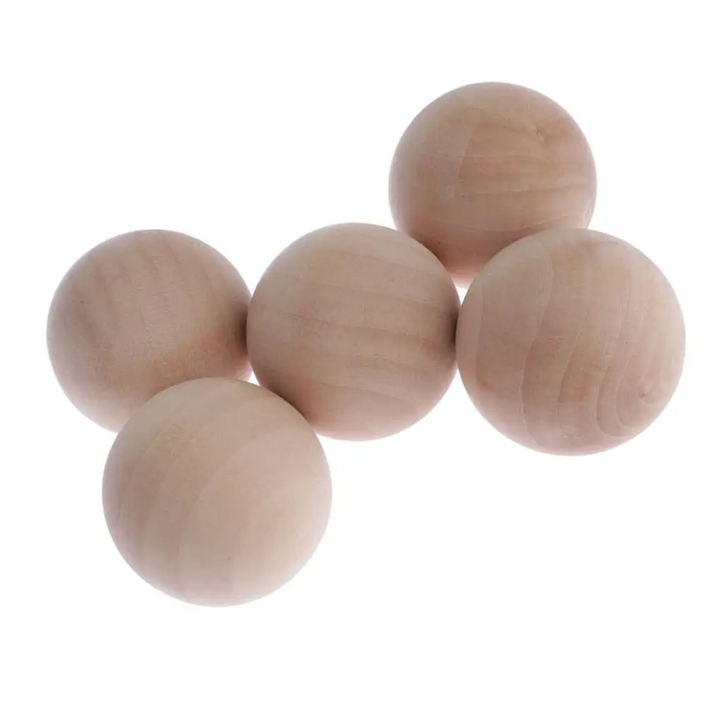 Natural Beech Wooden Balls - Set of 5 Smooth Wood Beads for Crafts