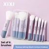 6Pcs Portable Face Makeup Brush Set for Loose Powder Foundation Blush Contour Highlight Nose, Mini Beginner Travel Kit