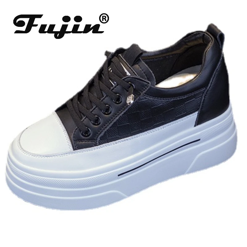 

Fujin 7cm 2022 Full Cow Genuine Leather Women Casual Chunky Sneakers Platform Wedge Hidden Heel Women Leisure Summer Comfy Shoes