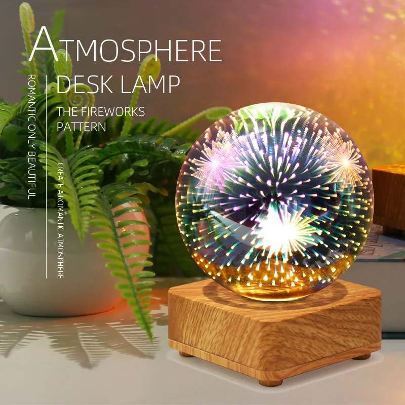 

3D Fireworks Crystal Ball Lamp LED Night Light Colorful Atmosphere Table Lamps Home Bedroom Living Room Decorative Birthday Gift