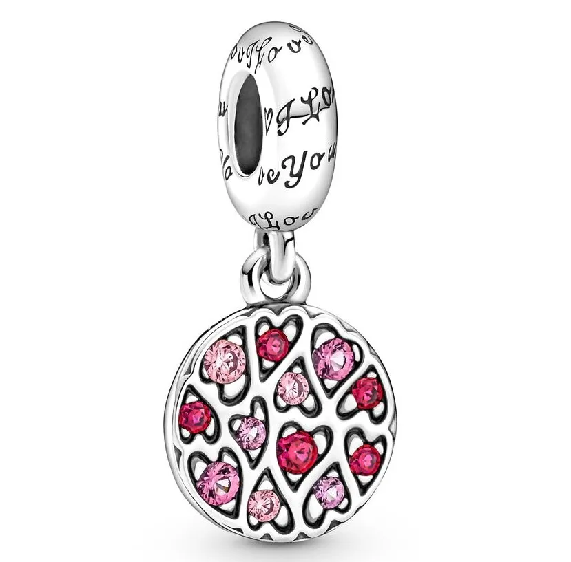 

Original Sparkling Heart Pattern Dangle Beads Charm Fit Pan Women 925 Sterling Silver Europe Bracelet Bangle Diy Jewelry