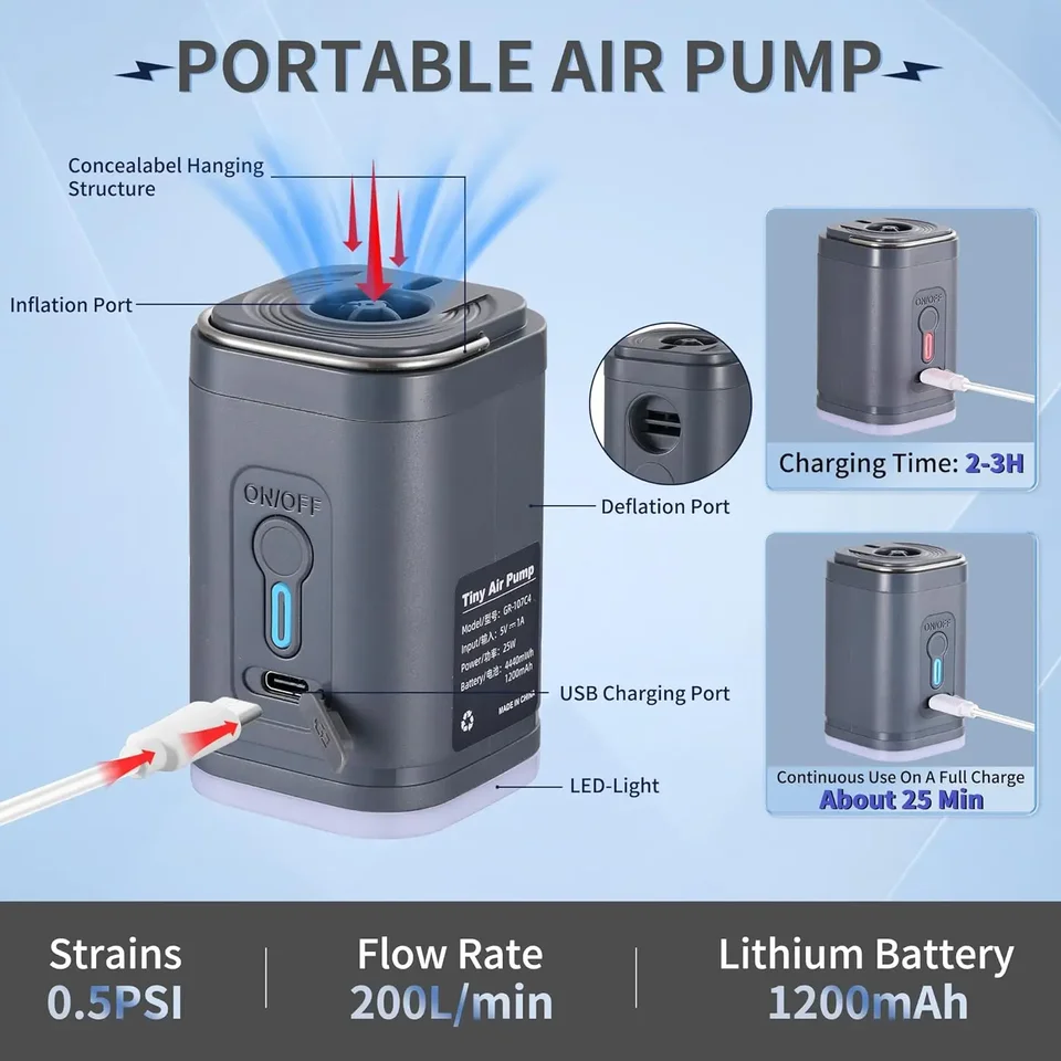 Mini Pompe à Air Portable Avec LED - Rechargeable - Pour Matelas Gonflable