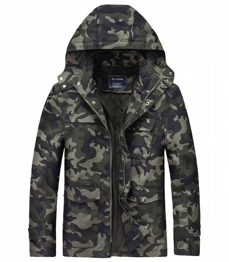 

Hoodies Man Jacket Coat Military Camouflage Sweatshirt hat removable Cotton Zipper Retro American Casual Wear Drop Shipping