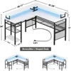 L-Shaped Desk with LED Strip and Power Outlets, Reversible Corner Computer Desk with Monitor Stand and Storage Shelf, 3