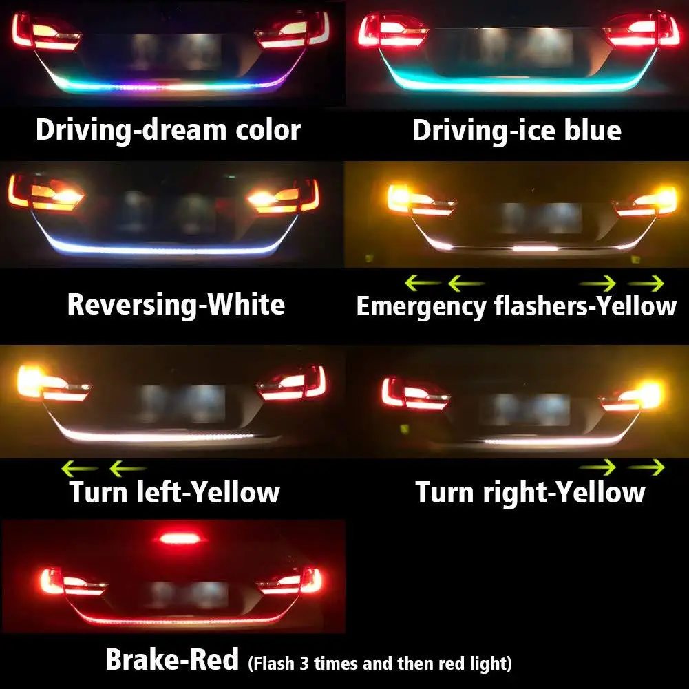 1 stücke Auto Hinten Stamm Lichter Streifen LED Dekorative Lampen Rücklicht Warnleuchten Dynamische Streamer Für Bremse Blinker Lampen – Detail 4