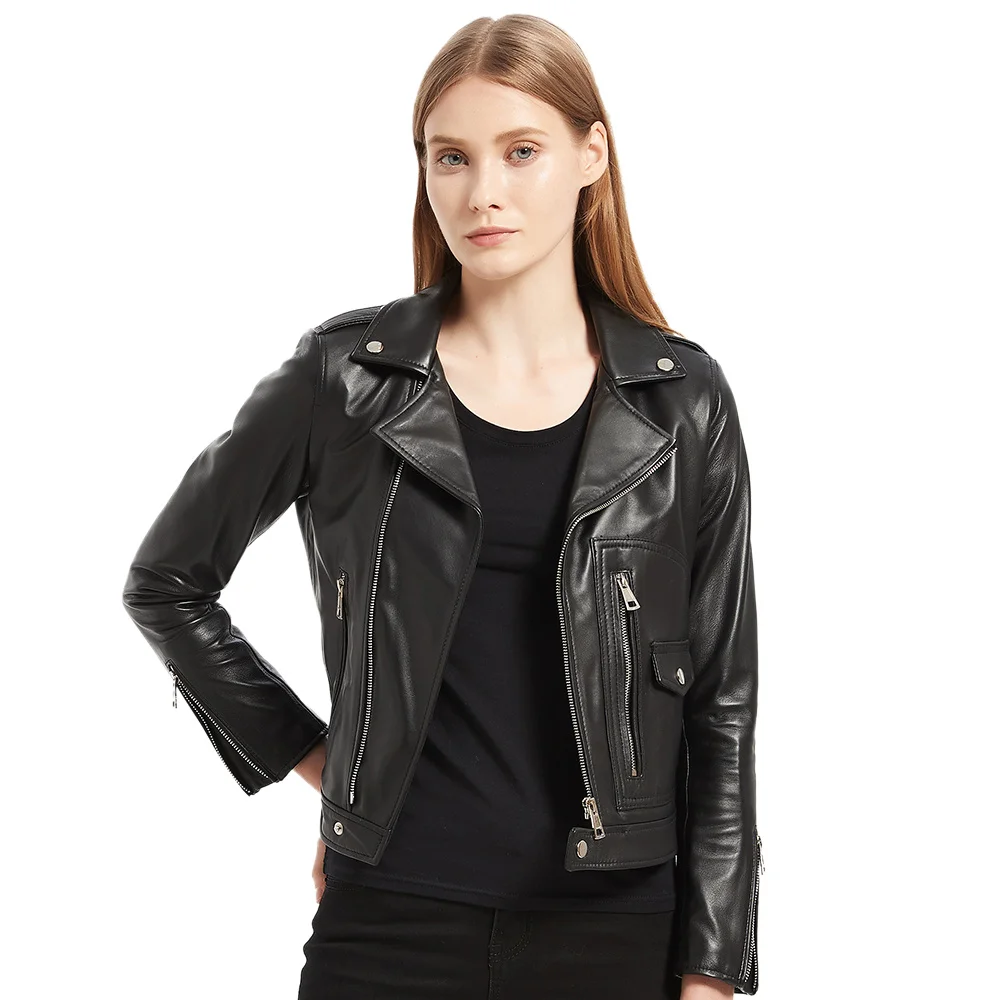 

Women's Leather Jacket Soft 100% Natural Sheepskin Jackets Female Real Skin Overcoat Ladies Clothing Asian Size M117