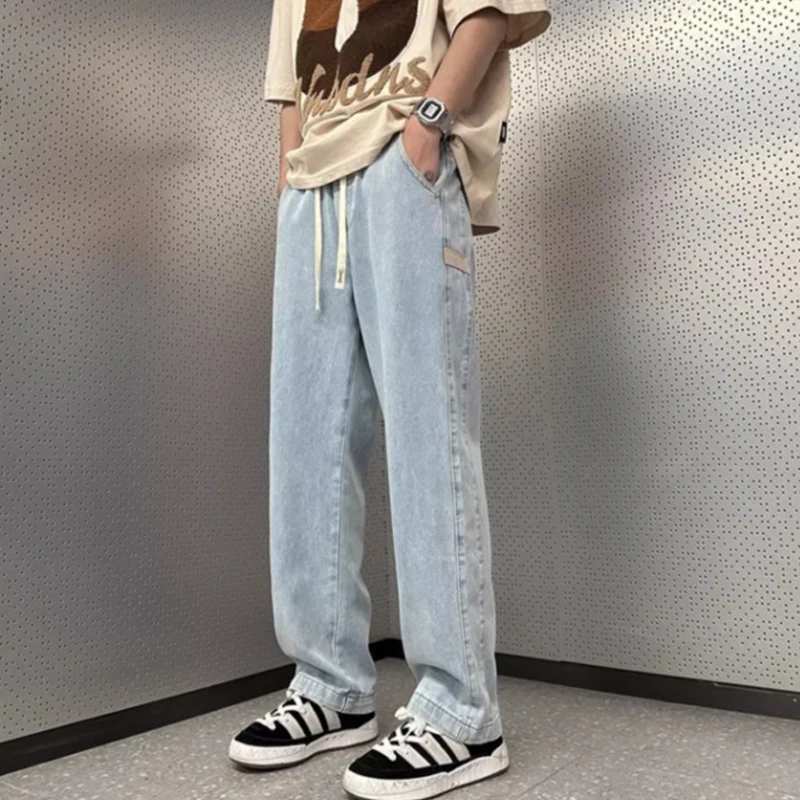 

Light-colored jeans men's loose wash straight tube INS fashion n High Street men's wide-legged casual pants