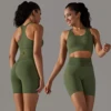 Women Yoga Set Bra Shorts Set Seamless Fitness Tracksuit Gym Sportswear Running Shorts Sports Set Workout Shockproof Vest Outfit 1