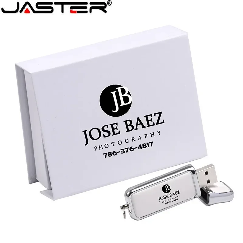 Jaster Pendrive de Couro Branco Usb 2.0 4gb 8gb 16gb 32gb 64gb 128gb com Caixa Preta Logotipo Personalizado - Imagem 3