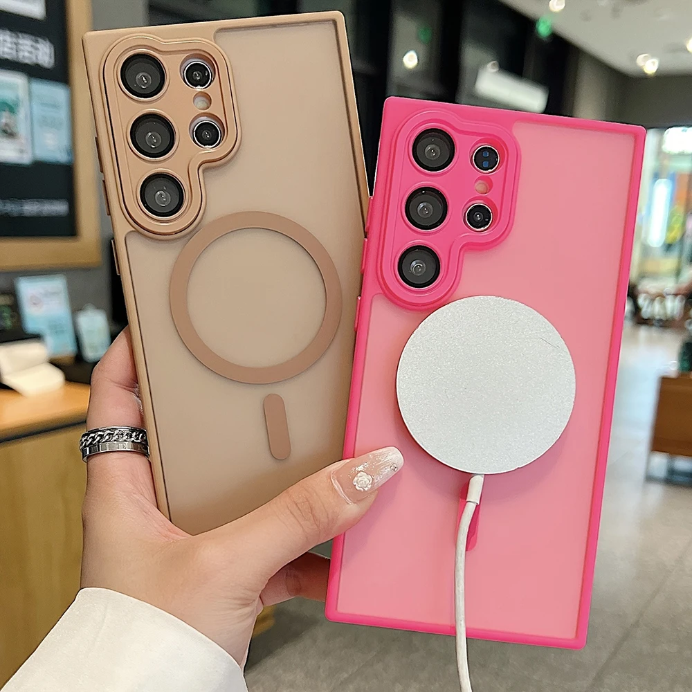 Luxury Translucent Magnetic Armor Case with Matte Back Cover