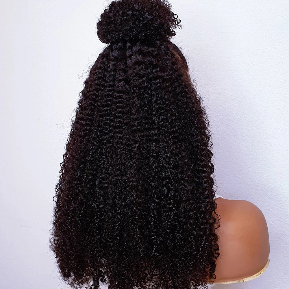 26&ldquo; Long Glueless Natural Black 180Density Kinky curly Lace Front Wig For Women Soft BabyHair Preplucked Heat Resistant Daily lace front wig