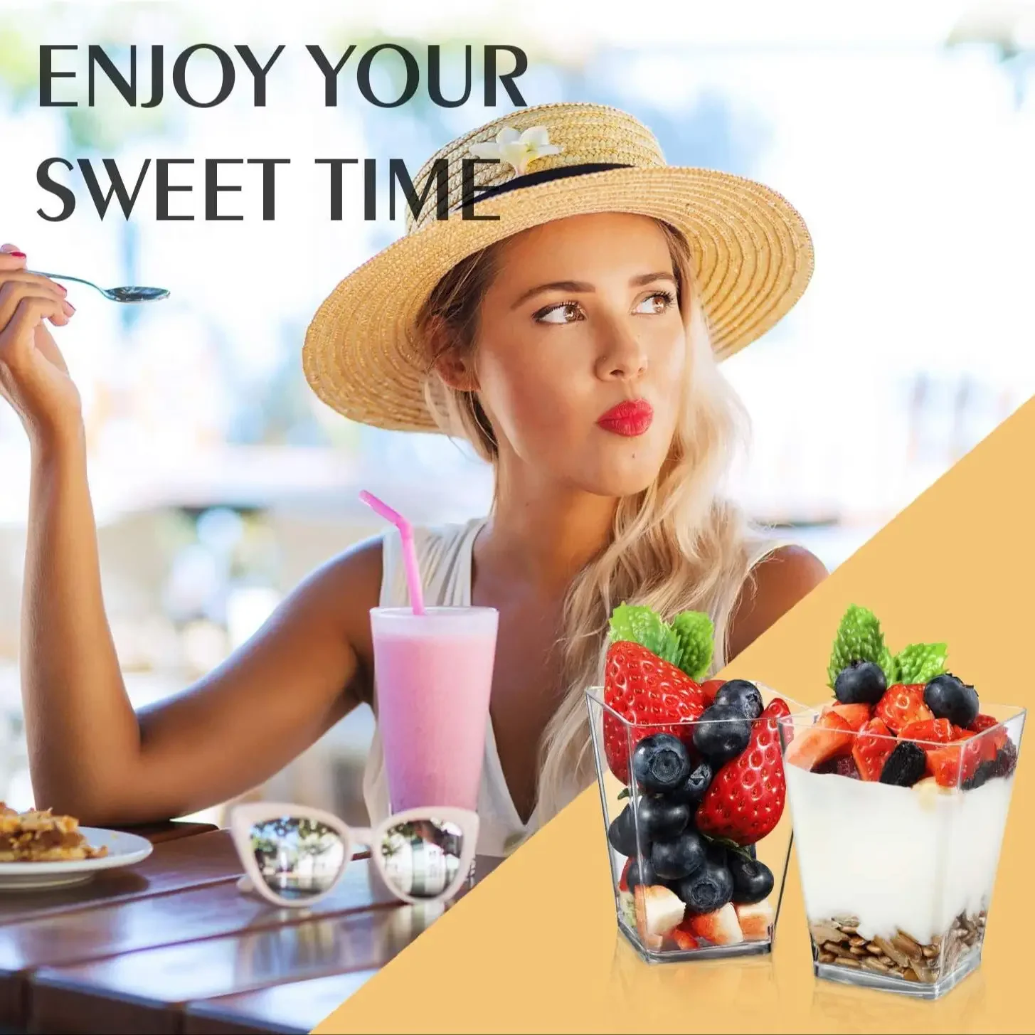 Clear Plastic Dessert Cups – Square Trapezoid Disposable Mini Containers for Pudding, J... - SKU CCL60877 - UGI Packaging