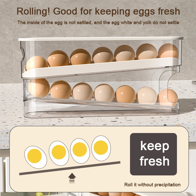 Eggs Dispenser Auto Rolling Egg Holder For Fridge Space-saving Auto Rolling Large Capacity Organizer Storage 10 &deg;