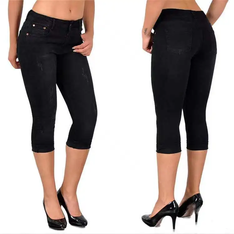 2026 Summer Women's Skinny Denim Pants Mid Waist Stretch Capri Pants Knee Length Trousers Fashion New Ladies Pencil Pants Jeans