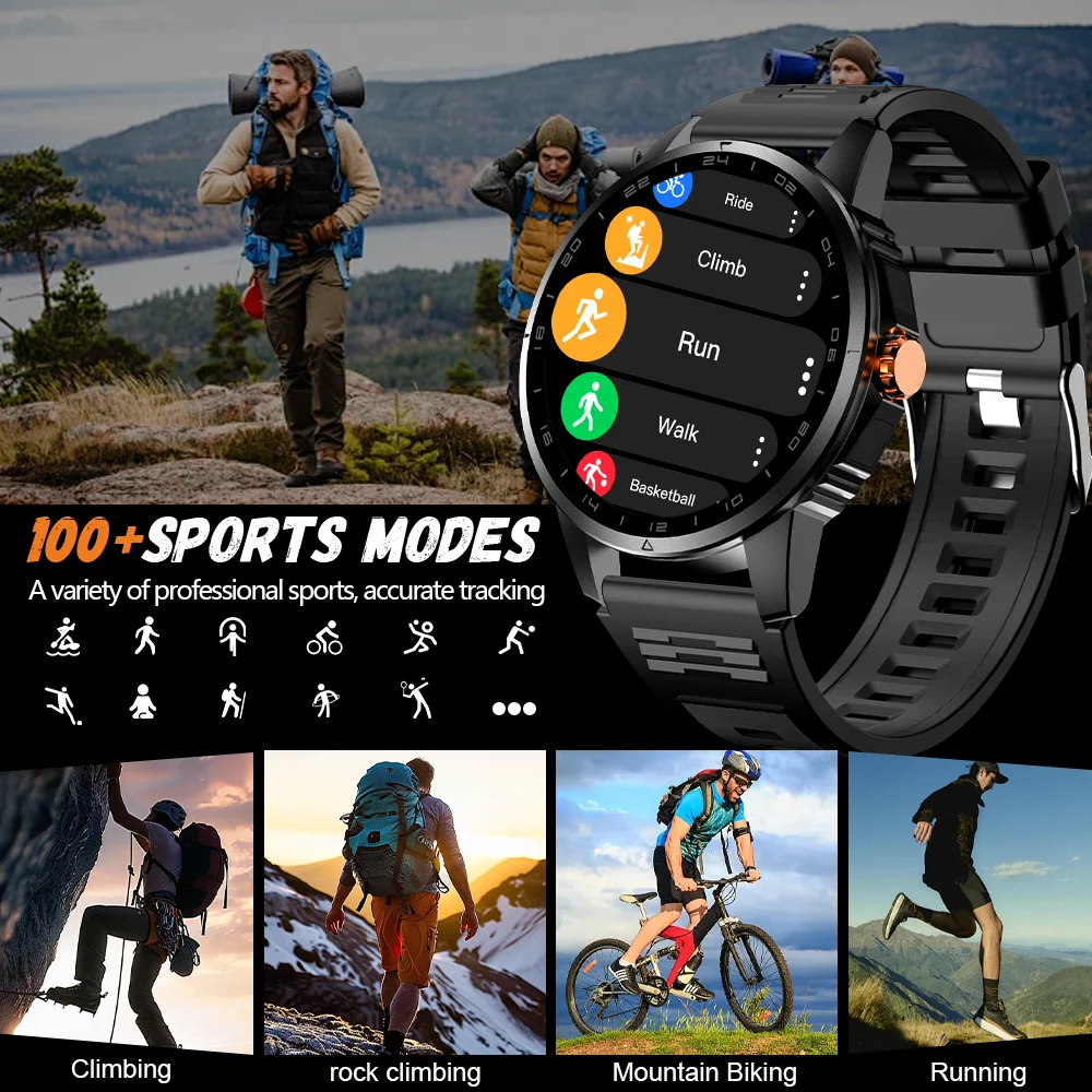 2026 Men's Smart Watch LED Outdoor Flashlight Bluetooth Call Multifunctional Sports Fitness Tracker Large Capacity Battery 3