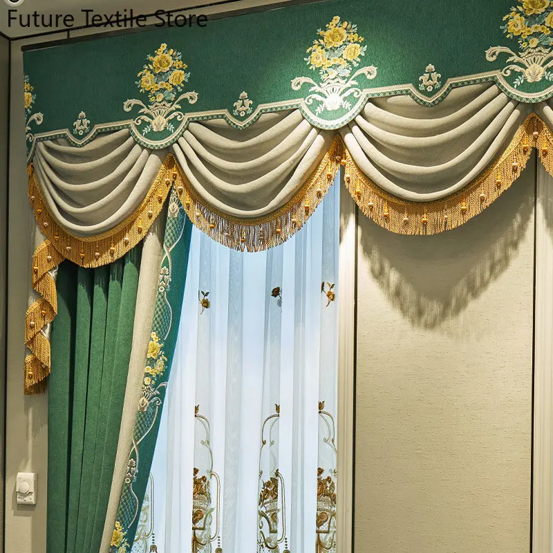 

New atmospheric print stitching solid color chenille thickened blackout curtain valance Curtains for Living dining room bedroom