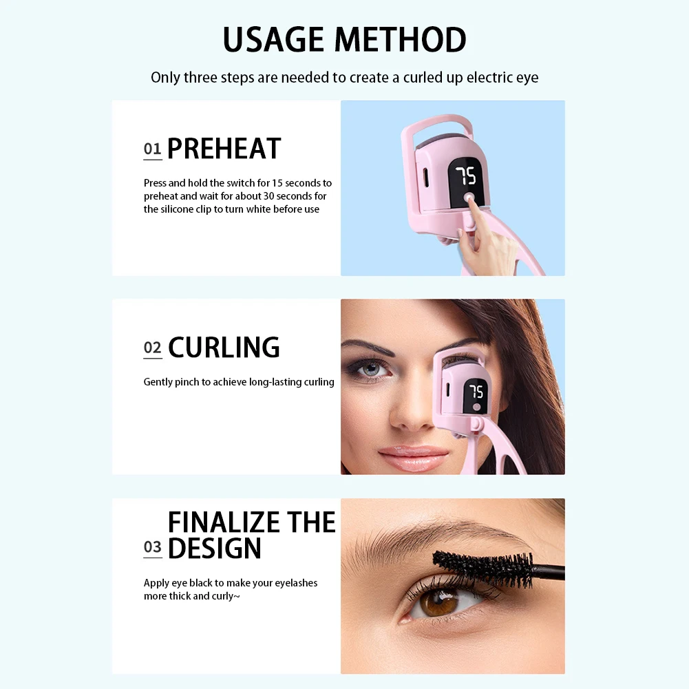 Electric Heated Eyelash Curler Eyelashes Curls Thermal Eyelash Curler USB Rechargeable Mini Long Lasting Makeup Tool Beauty Tool