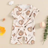 2024-04-18 Lioraitiin 0-18M Summer Baby Boys Girls Clothes Baseball Print Jumpsuit Round Neck Short Sleeve Romper 3