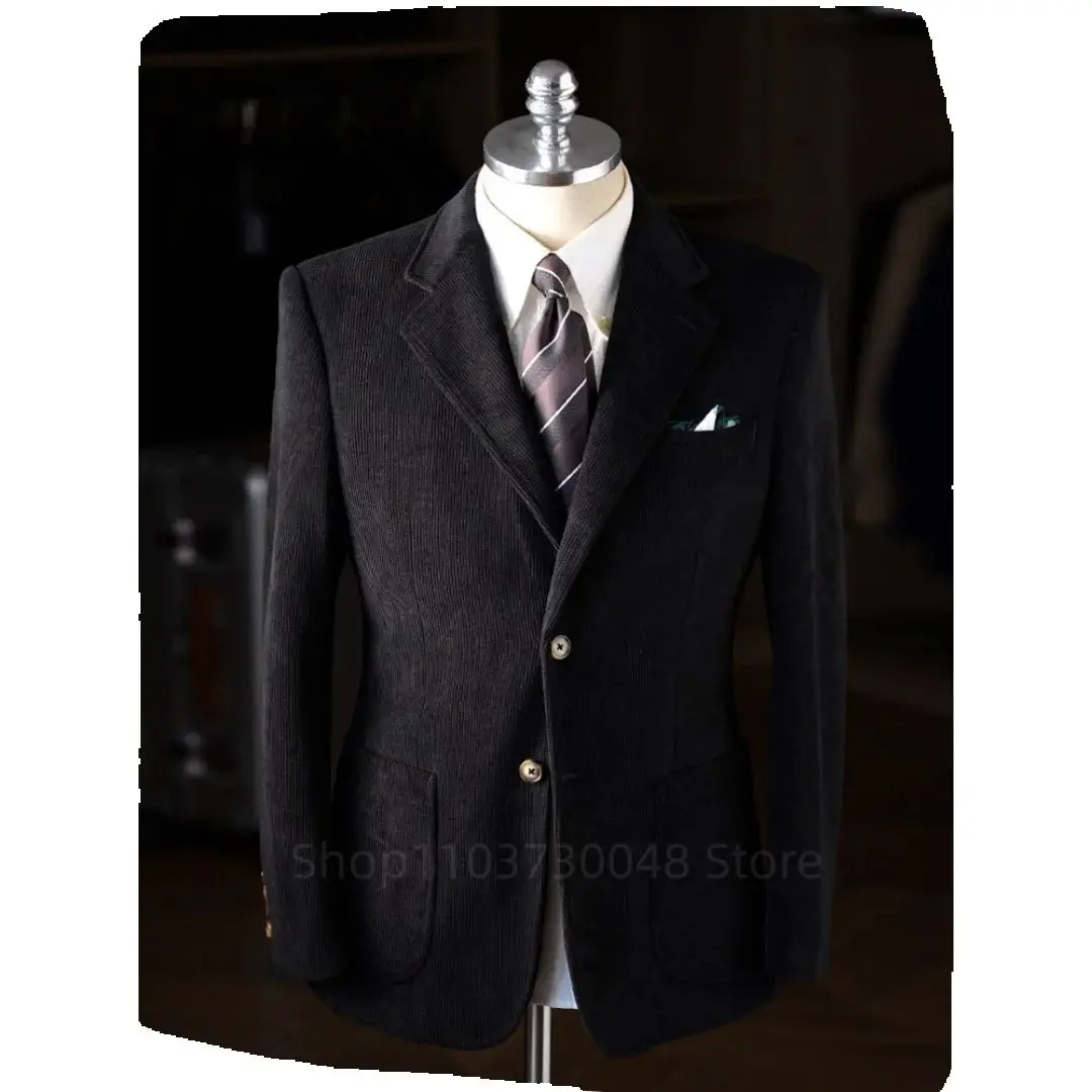 Formal Men's Khaki/Black Slim Fit Suit Blazer Wick Cotton Business Work Coat Notch Lapel Autumn Winter Casual Fashion Outwear