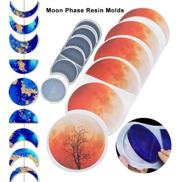 Moon Phase Resin Molds Crescent Silicone Molds Full Moon Epoxy for Resin Crafts DIY Making Decoration