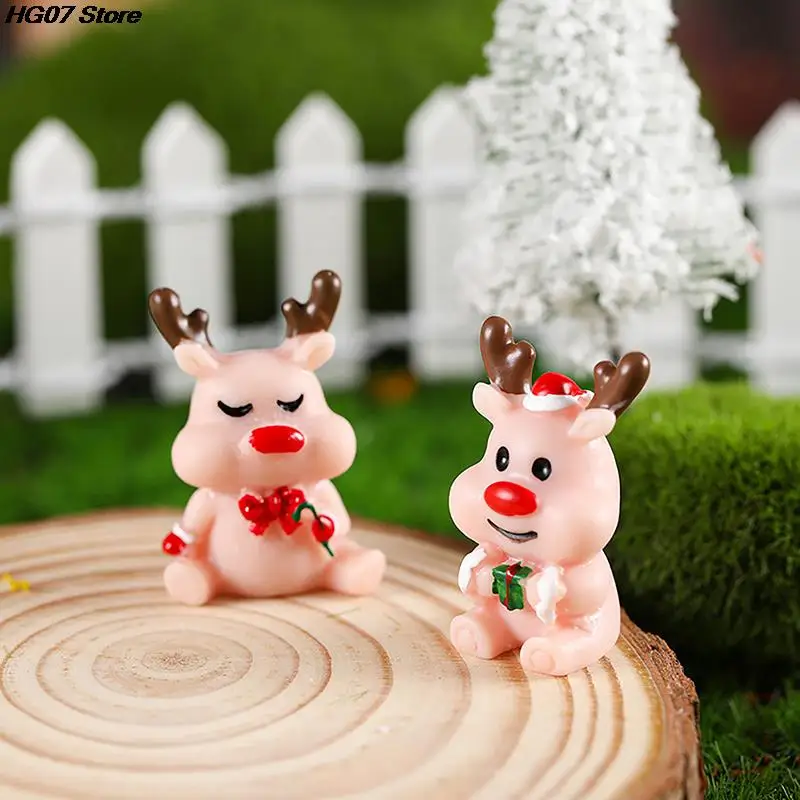 

1Pc Mini Christmas Decoration Elk Christmas Figurines Fairy Garden Decor Snow Landscape Model Ornaments Resin Miniatures