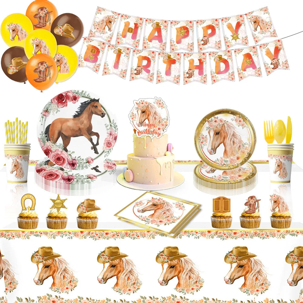 

Cartoon Disney Court Horse Flower Race Head Theme Birthday Party Decorative Disposable Tableware Background Baby Shower Kid Gift