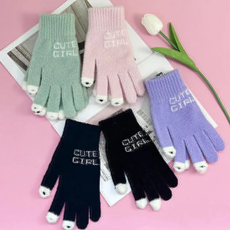 Open Finger Gloves Winter Warm Soft Women Gloves Girls Cute Panda Fingertip Touch Screen Gloves Warm Outdoor Knitted Gloves