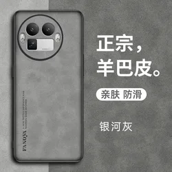 Sheepskin Plain PU Leather Shockproof Matte Phone Case with Hard Bumper Protection Cover for Realme GT 8 Pro (Grey)