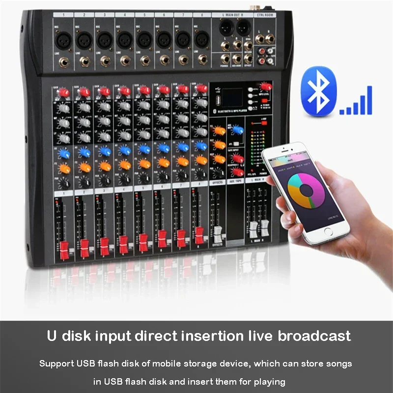 DJ 컨트롤러 믹서 오디오 사운드 믹싱 테이블 카드 전문 PC 디지털 콘솔 인터페이스 콘솔 프로 장비, 8 채널