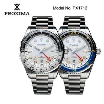 Proxima PX1712 Relógio GMT Mecânico Automático, Relógio de aço inoxidável do esporte, Sapphire luminoso 200m impermeável, 39mm, 6460, Hangzhou, 6460