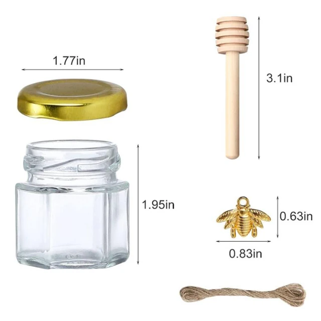 1,5/2 Oz Hexagon Mini Glass Mézes Üvegek Fa Merítőkar Arany Fedél Méh Medál Juták Baba Zuhany Esküvői Kedvezmények - Image 2