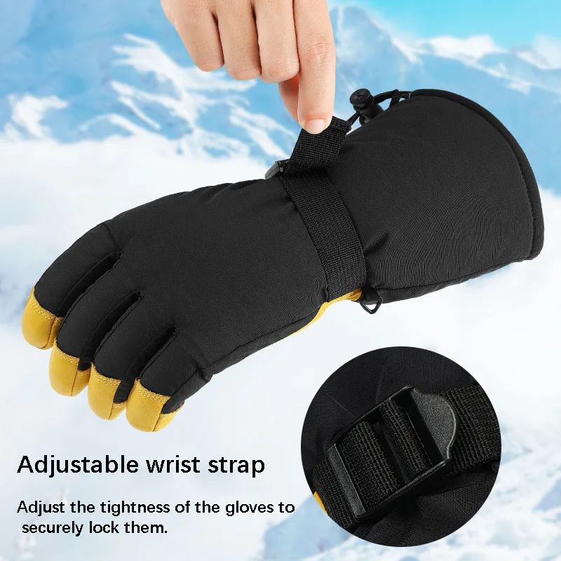 Thermal Leather Ski Gloves Velevt Keep Warm Winter Ski Skateboard Gloves Full Finger Windproof Climbing Riding Running Gloves 2