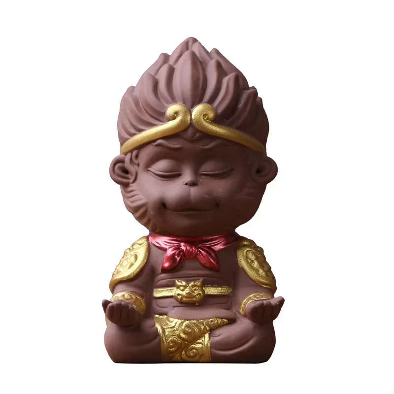 Lovely Sun Wukong Statue Tea Figurine Ornament Handmade Purple Clay Tea Pet Decoration Boutique Tea Table Decoration Crafts
