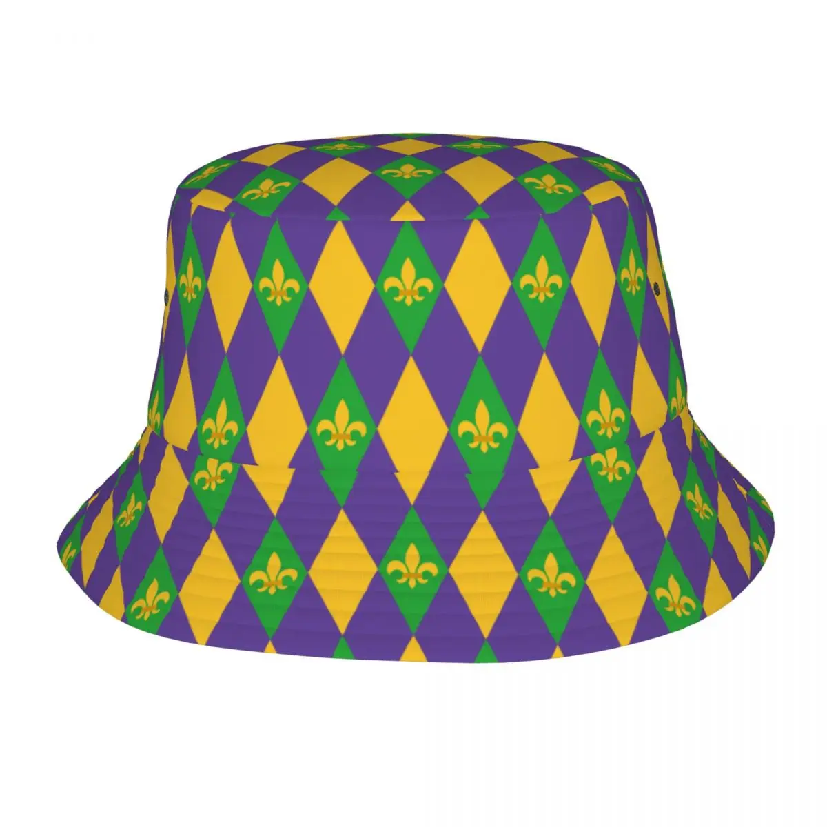 

Mardi Gras Harlequin Fleur De Lis Unisex Casual Sun Hat Bucket Bob Hip Hop Cap Fisherman Panama